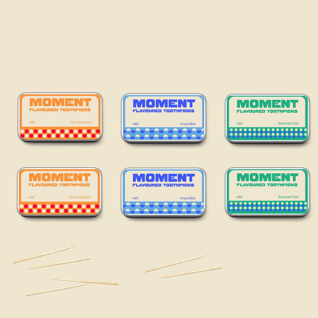 Moment Flavoured Toothpicks – Variety Pack of 3 Tins (180 Picks)