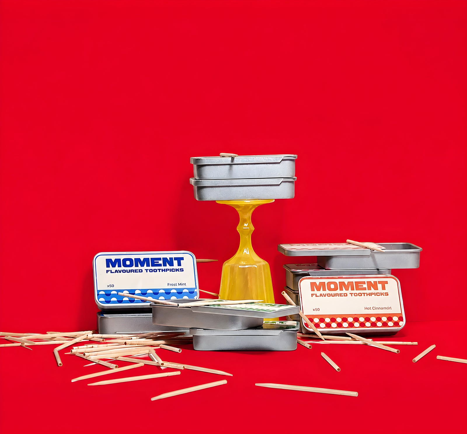 A collection of MOMENT toothpick tins